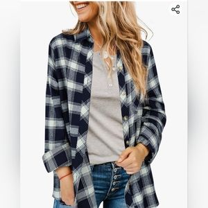 Women's Fall Plaid Flannel Long Sleeve Button Down Shirt, sz S